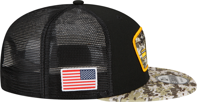 Men's Pittsburgh Steelers New Era Black/Camo 2021 Salute To Service Trucker 9FIFTY Snapback Adjustable Hat image 6