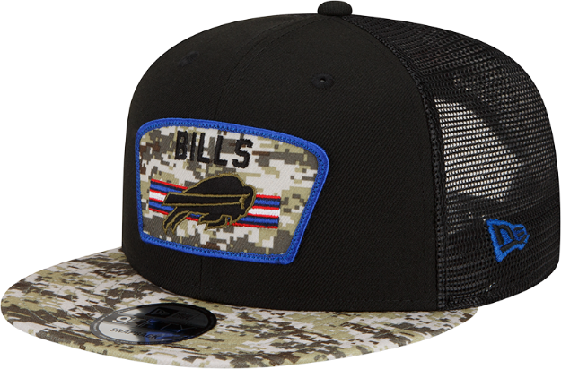 Men's Buffalo Bills New Era Black/Camo 2021 Salute To Service Trucker 9FIFTY Snapback Adjustable Hat