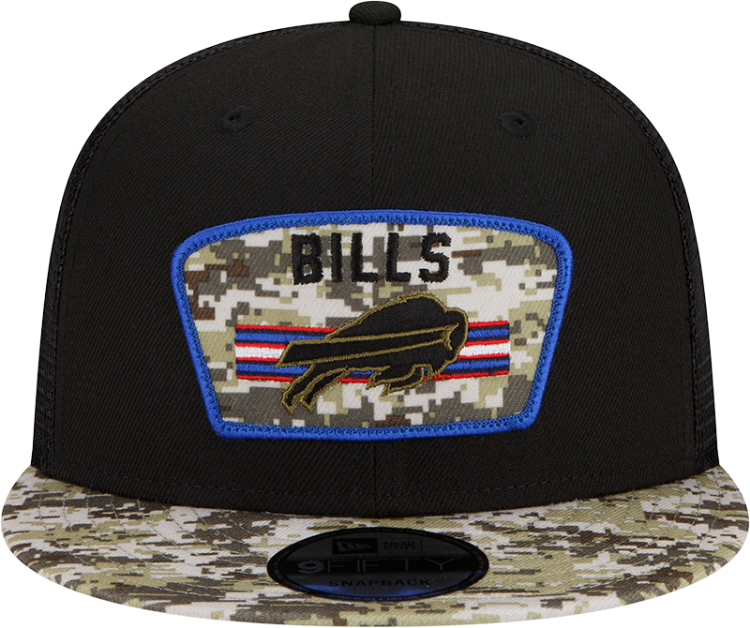Men's Buffalo Bills New Era Black/Camo 2021 Salute To Service Trucker 9FIFTY Snapback Adjustable Hat back view