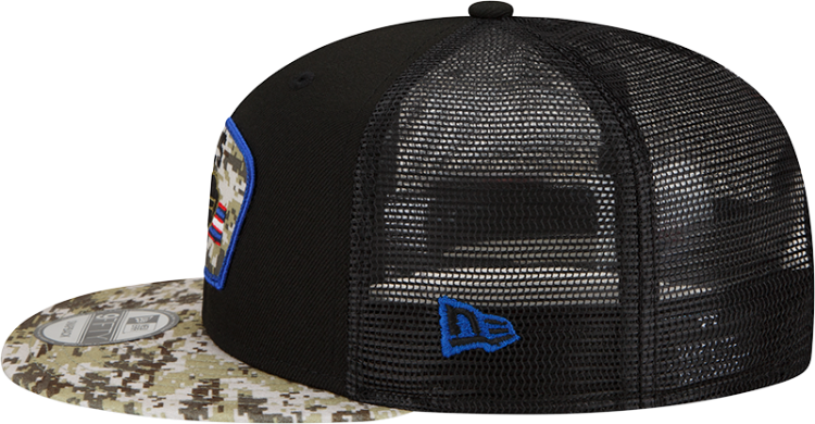 Men's Buffalo Bills New Era Black/Camo 2021 Salute To Service Trucker 9FIFTY Snapback Adjustable Hat detail view