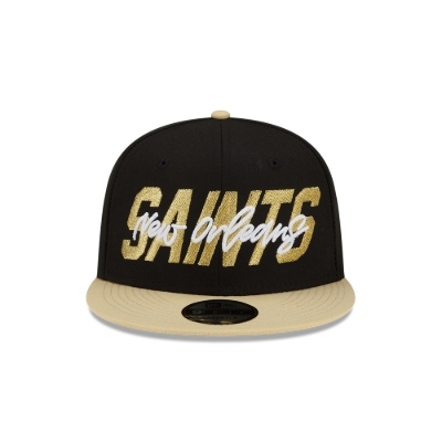 Men's New Orleans Saints New Era Black/Gold 2022 NFL Draft 9FIFTY Snapback Adjustable Hat front view