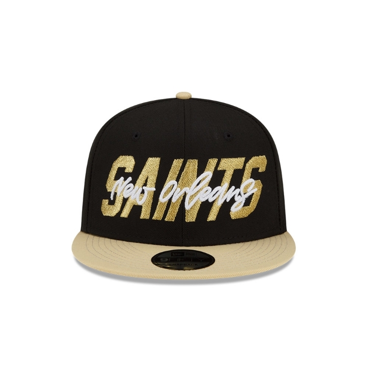 Men's New Orleans Saints New Era Black/Gold 2022 NFL Draft 9FIFTY Snapback Adjustable Hat front view