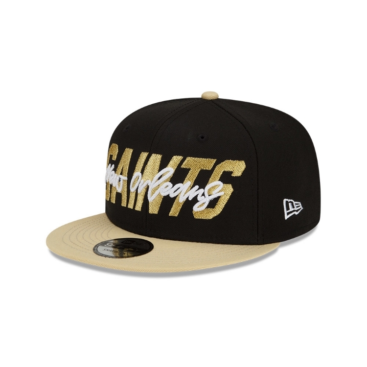 Men's New Orleans Saints New Era Black/Gold 2022 NFL Draft 9FIFTY Snapback Adjustable Hat side view