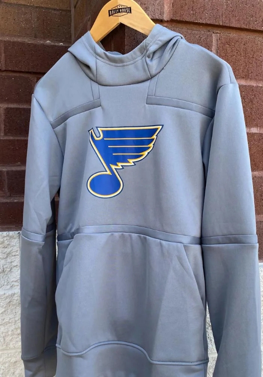 Adidas St. Louis Blues Men's Grey Under the Lights Hoodie Pullover back view