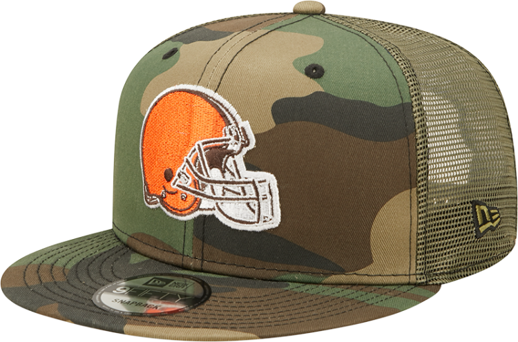 Men's Cleveland Browns New Era Camo Trucker 9FIFTY Snapback Hat front view