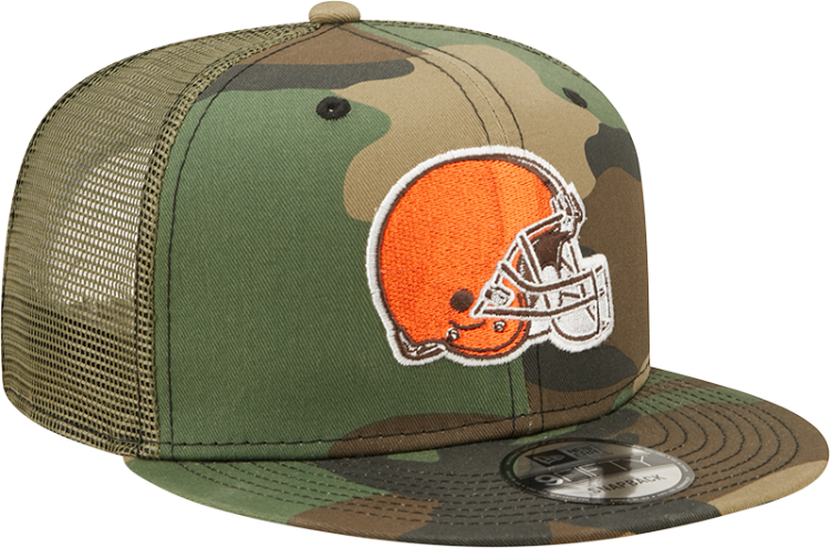 Men's Cleveland Browns New Era Camo Trucker 9FIFTY Snapback Hat side view