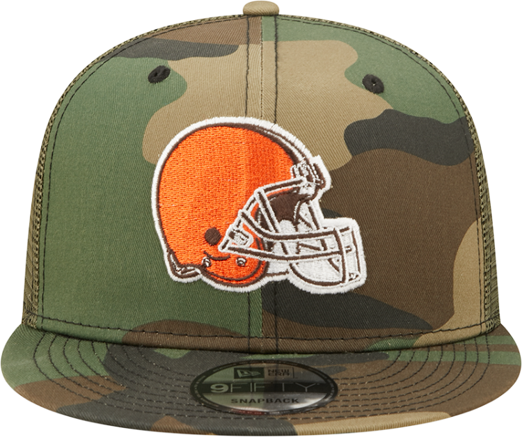 Men's Cleveland Browns New Era Camo Trucker 9FIFTY Snapback Hat back view
