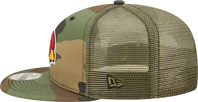 Men's Arizona Cardinals New Era Camo Trucker 9FIFTY Snapback Hat detail view