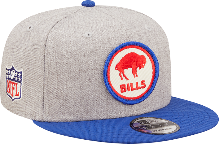 Men's Buffalo Bills New Era Gray/Royal 2022 Sideline 9FIFTY Historic Snapback Hat side view