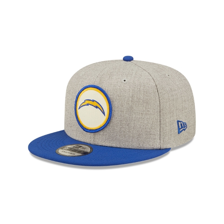 Men's San Diego Chargers New Era Gray/Royal 2022 Sideline 9FIFTY Historic Snapback Hat front view