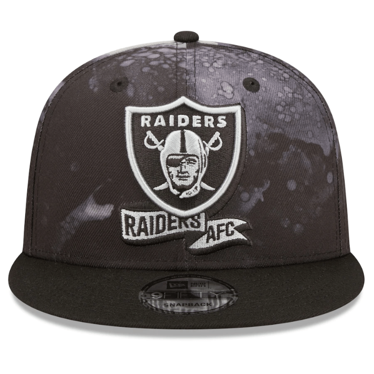 Men's Las Vegas Raiders New Era Black Ink Dye 2022 Sideline 9FIFTY Snapback Hat side view