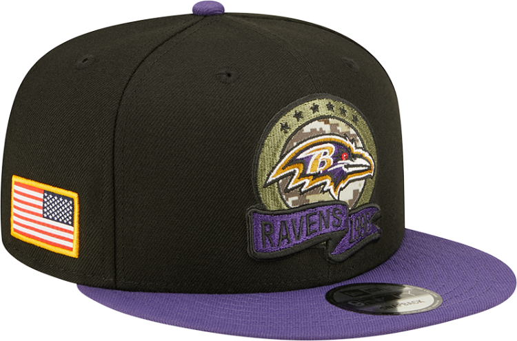 Men's Baltimore Ravens New Era Black/Purple 2022 Salute To Service 9FIFTY Snapback Hat side view