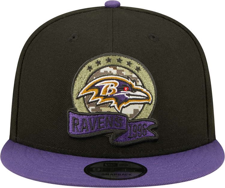 Men's Baltimore Ravens New Era Black/Purple 2022 Salute To Service 9FIFTY Snapback Hat back view
