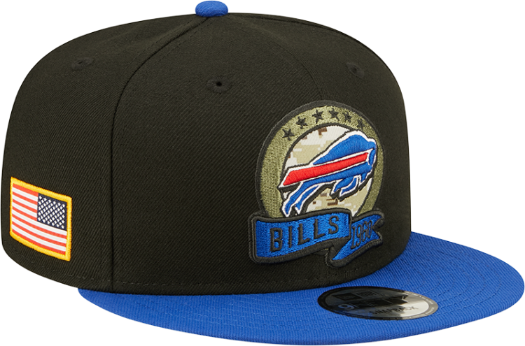 Men's New Era Black/Blue Buffalo Bills 2022 Salute To Service 9FIFTY Snapback Hat side view