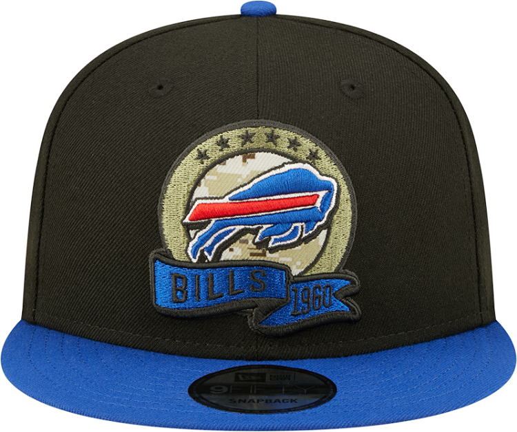 Men's New Era Black/Blue Buffalo Bills 2022 Salute To Service 9FIFTY Snapback Hat back view