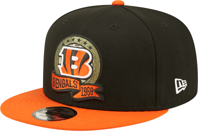 Men's Cincinnati Bengals New Era Black/Orange 2022 Salute To Service 9FIFTY Snapback Hat front view