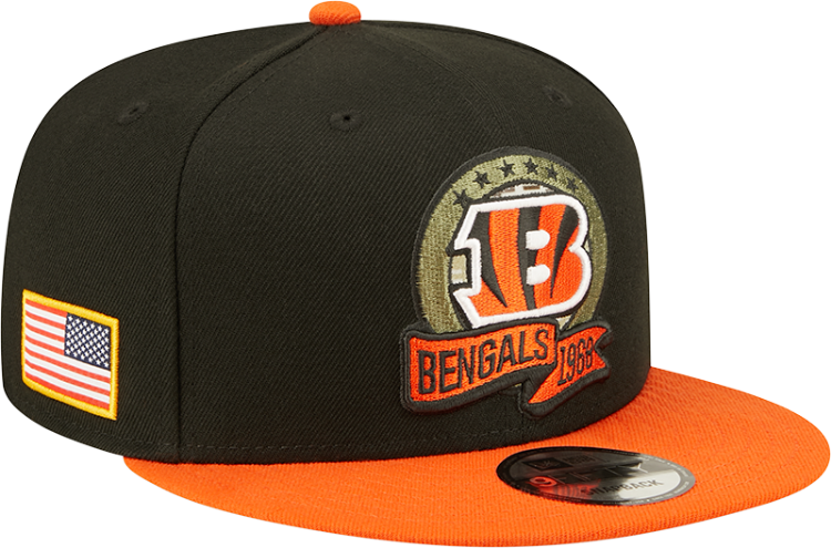 Men's Cincinnati Bengals New Era Black/Orange 2022 Salute To Service 9FIFTY Snapback Hat side view
