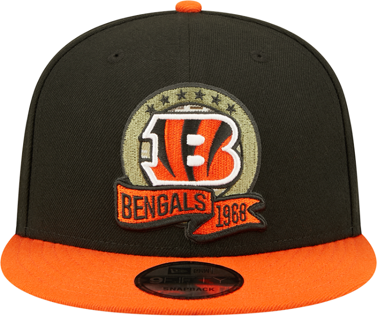 Men's Cincinnati Bengals New Era Black/Orange 2022 Salute To Service 9FIFTY Snapback Hat back view