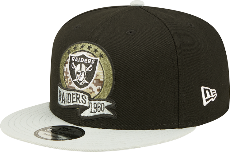Men's Las Vegas Raiders New Era Black/Gray 2022 Salute To Service 9FIFTY Snapback Hat front view