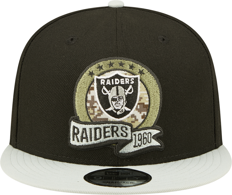 Men's Las Vegas Raiders New Era Black/Gray 2022 Salute To Service 9FIFTY Snapback Hat back view