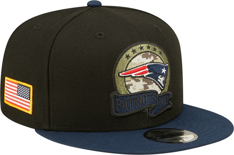 Men's New England Patriots New Era Black/Navy 2022 Salute To Service 9FIFTY Snapback Hat side view