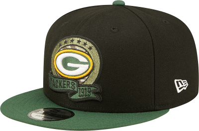 Men's New Era Black/Green Green Bay Packers 2022 Salute To Service 9FIFTY Snapback Hat front view