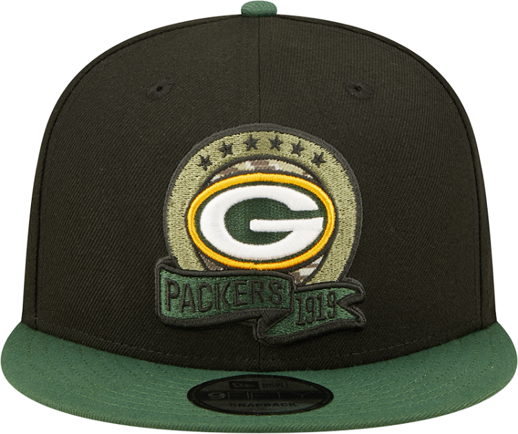Men's New Era Black/Green Green Bay Packers 2022 Salute To Service 9FIFTY Snapback Hat back view