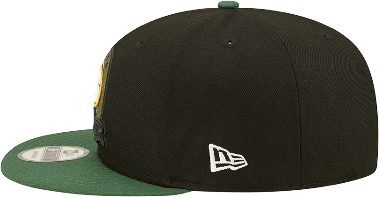 Men's New Era Black/Green Green Bay Packers 2022 Salute To Service 9FIFTY Snapback Hat detail view