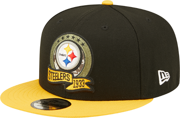 Men's Pittsburgh Steelers New Era Black/Yellow 2022 Salute To Service 9FIFTY Snapback Hat