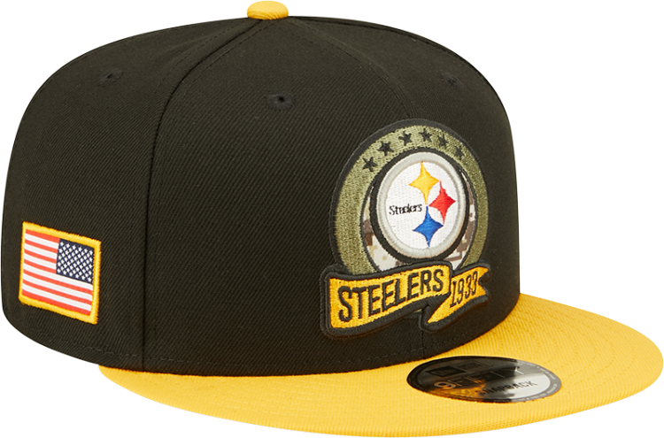 Men's Pittsburgh Steelers New Era Black/Yellow 2022 Salute To Service 9FIFTY Snapback Hat side view