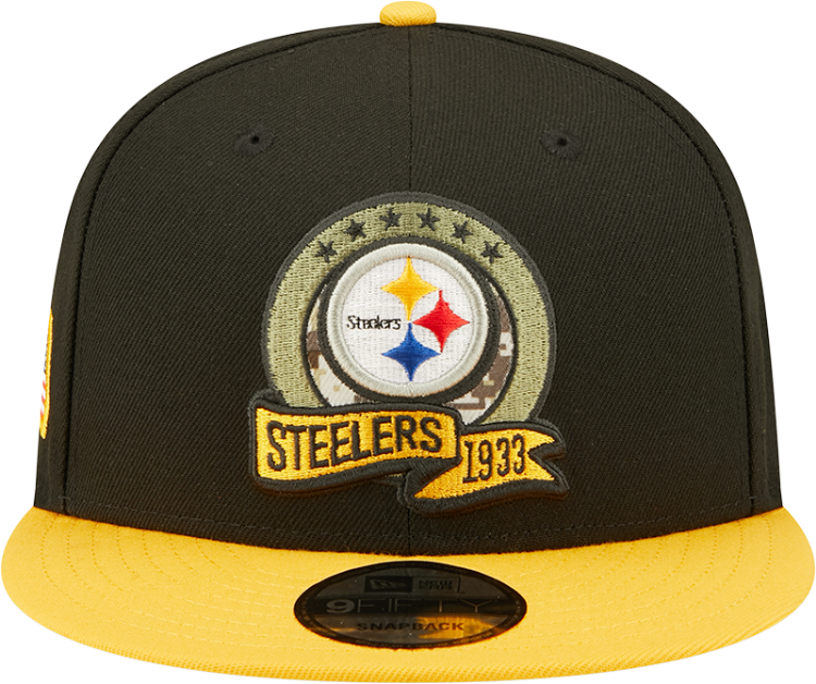 Men's Pittsburgh Steelers New Era Black/Yellow 2022 Salute To Service 9FIFTY Snapback Hat back view