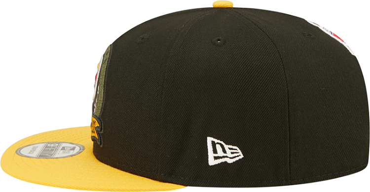 Men's Pittsburgh Steelers New Era Black/Yellow 2022 Salute To Service 9FIFTY Snapback Hat detail view