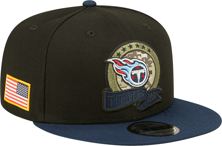 Men's Tennessee Titans New Era Black/Navy 2022 Salute To Service 9FIFTY Snapback Hat side view
