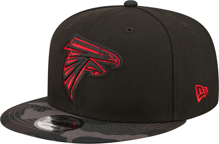 Atlanta Falcons New Era Camo Vizor 9FIFTY Snapback Hat - Black front view