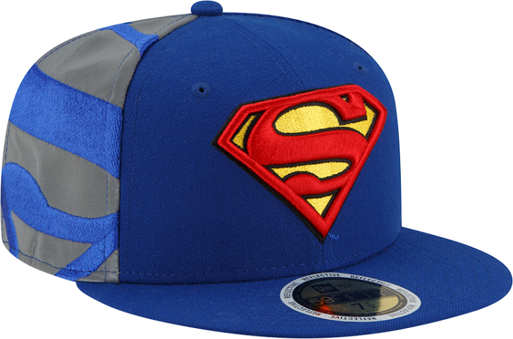 DC Comics Superman Side Panel Logo Flect New Era 59Fifty Fitted Flat Bill Hat side view