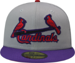 St. Louis Cardinals Custom New Era 5950 Fitted Gray Purple Scarlet Birds on Bat Cap