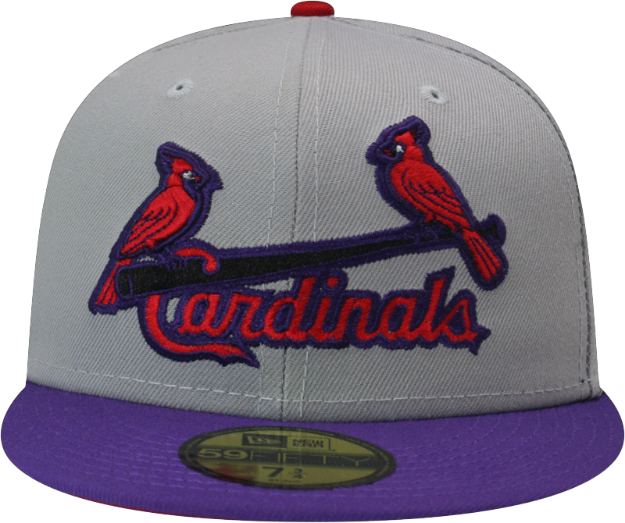 St. Louis Cardinals Custom New Era 5950 Fitted Gray Purple Scarlet Birds on Bat Cap