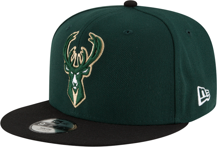 Youth New Era Green/Black Milwaukee Bucks Two-Tone 9FIFTY Snapback Adjustable Hat front view