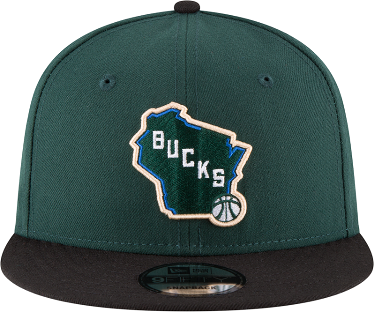 New Era Black/Green Milwaukee Bucks Two-Tone 9FIFTY Snapback Adjustable Hat back view