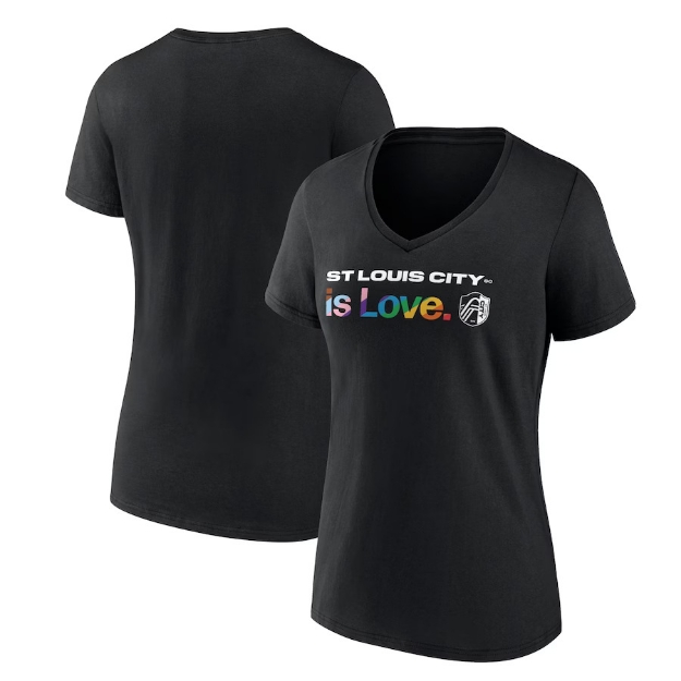 Women's St. Louis City SC Fanatics Branded Black Team City Pride Logo - V-Neck T-Shirt