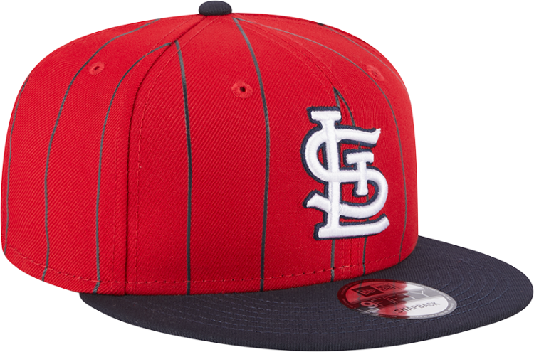 Men's Red St. Louis Cardinals STL Vintage Bird Pinstripe 9fifty Snapback Cap side view