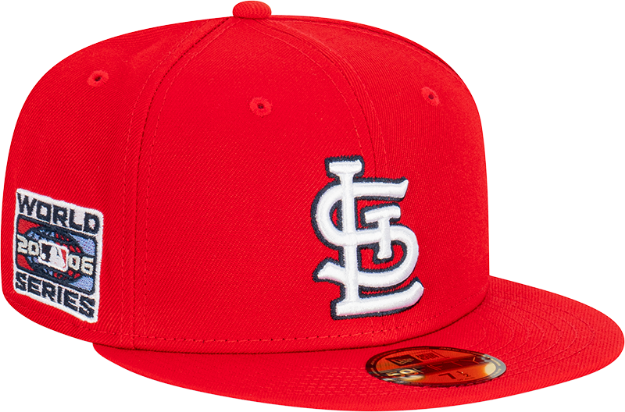 Picture of Men's St. Louis Cardinals New Era Red Word Series Sidepatch 59FIFTY Fitted Hat