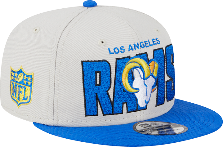 Men's Los Angeles Rams New Era Stone/Royal 2023 NFL Draft 9FIFTY Snapback Adjustable Hat front view