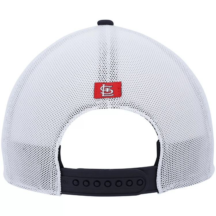 Men's '47 Navy/White St. Louis Cardinals Flag Fill Trucker Snapback Hat detail view