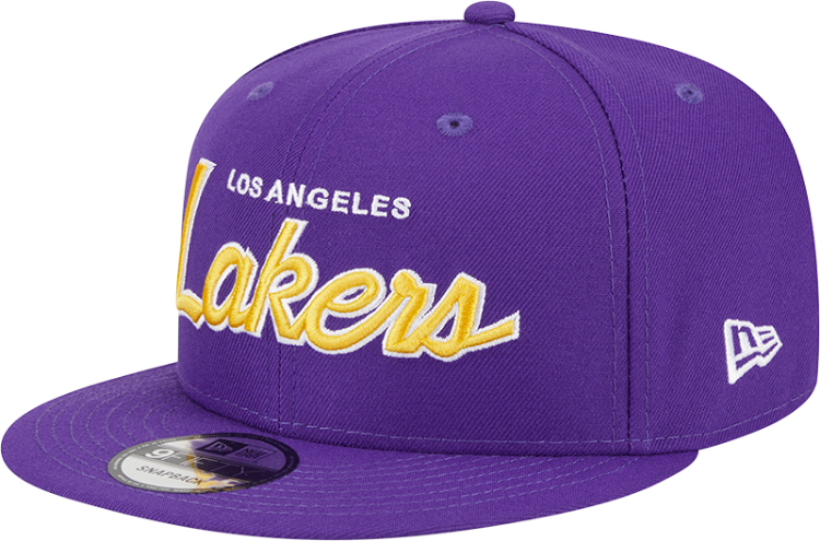 Men's Los Angeles Lakers New Era Purple Script Up 9FIFTY Snapback Hat side view