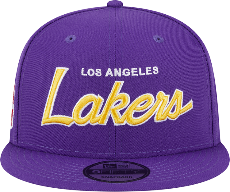 Men's Los Angeles Lakers New Era Purple Script Up 9FIFTY Snapback Hat back view