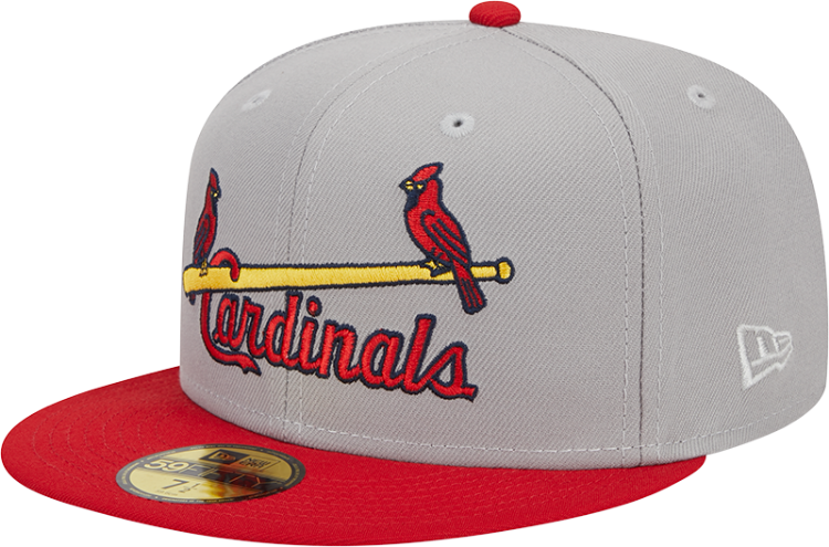 Men's St. Louis Cardinals New Era Gray Retro Jersey Script 59FIFTY Fitted Hat side view