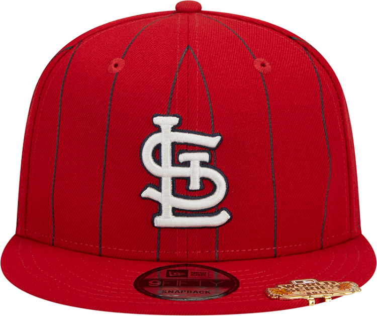 Picture of Men's St. Louis Cardinals New Era Red World Series Clip Pinstripe 9FIFTY Snapback Hat