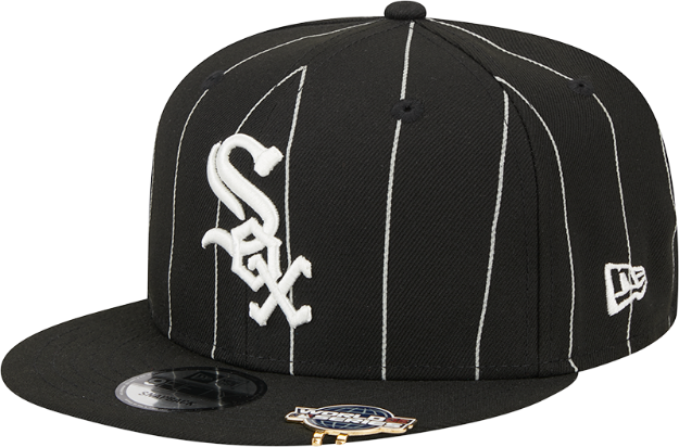 Picture of Men's Chicago White Sox New Era Black World Series Clip Pinstripe 9FIFTY Snapback Hat