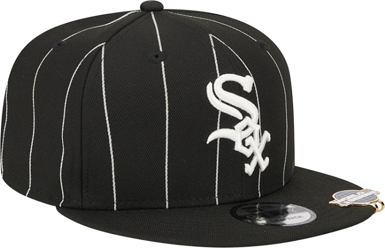 Picture of Men's Chicago White Sox New Era Black World Series Clip Pinstripe 9FIFTY Snapback Hat